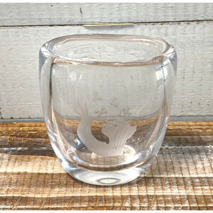 Vintage Vicke Lindstrand Kosta Glassworks Boda Woman Butterfly Etched Glass Vase